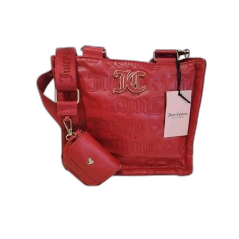 Juicy Couture Y2K Red Quilted Heart Logo Mini Tote Handbag w/Coin Pouch Coquette